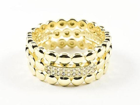 Elegant Textured Round Ball Charm CZ Eternity Gold Tone Silver Band Ring