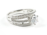 Elegant Multi Layer CZ Band With Center Round CZ Silver Ring