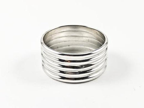 Classic Layered Metallic Surface Eternity Silver Band Ring