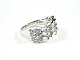 Elegant Unique Wave Slant Fine CZ Setting Pattern Silver Ring