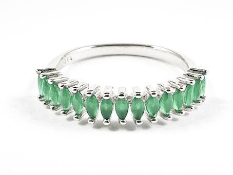 Dainty Thin Multi Marquis Cut Jade Color CZ Silver Ring
