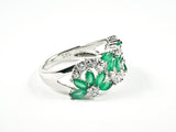 Beautiful Floral Pattern With Jade CZ Silver Ring
