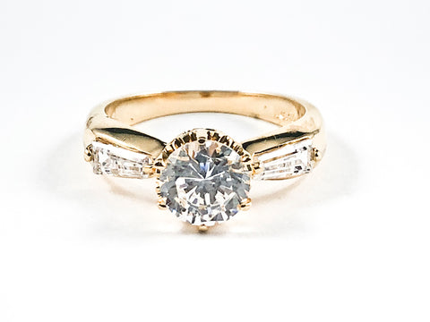 Classic Round Center CZ With CZ Sides Gold Tone Silver Rings