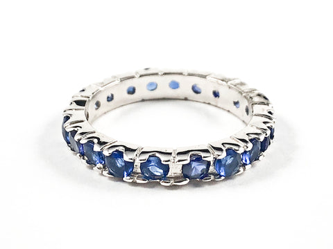 Beautiful Round Shape Sapphire Color CZ Eternity Silver Band Ring