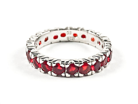 Beautiful Round Shape Red Color CZ Eternity Silver Band Ring