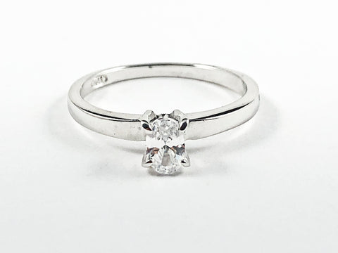 Classic Single Oval Shape CZ Solitaire Silver Ring