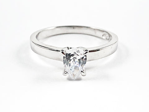 Classic Single Pear Shape CZ Solitaire Silver Ring