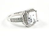 Beautiful Square Shape Layered Halo Center CZ With Elegant CZ Sides Silver Ring