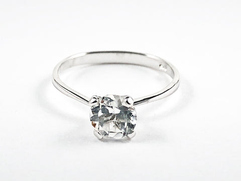 Classic Single Stone Round Center CZ Solitaire Style Silver Ring