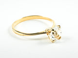 Classic Single Stone Round Center CZ Solitaire Style Gold Tone Silver Ring