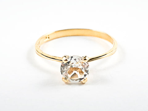 Classic Single Stone Round Center CZ Solitaire Style Gold Tone Silver Ring