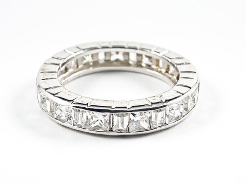 Beautiful Classic Square & Rectangle CZ Eternity Silver Band Ring