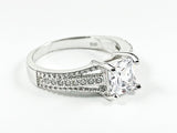 Elegant Classic Center Square CZ With CZ Sides Silver Ring