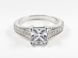 Elegant Classic Center Square CZ With CZ Sides Silver Ring
