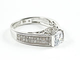 Beautiful Round Center CZ With Pave Sides Silver Ring