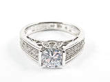 Beautiful Round Center CZ With Pave Sides Silver Ring