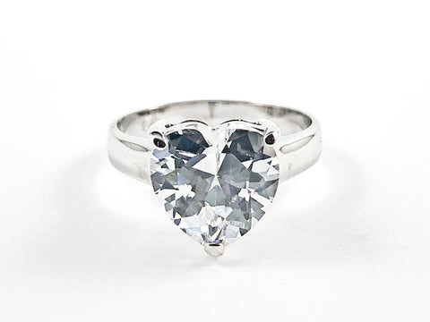 Classic Single Center Heart Shape CZ Silver Ring