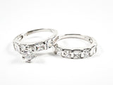 Beautiful 2 Piece Set Large Rectangle & Round Shape CZ Settings Engagement Style Silver Ring