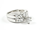 Beautiful 2 Piece Set Large Rectangle & Round Shape CZ Settings Engagement Style Silver Ring