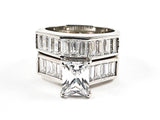 Beautiful Elegant Baguette Setting 2 Piece Set Engagement Style Silver Ring