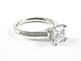 Beautiful Classic Center Square Shape CZ With Elegant CZ Sides Silver Ring