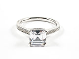 Beautiful Classic Center Square Shape CZ With Elegant CZ Sides Silver Ring