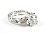 Elegant Classic Large Trillion Style Crown Setting CZ Two Tone Filigree Silver Ring