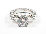 Elegant Classic Large Trillion Style Crown Setting CZ Two Tone Filigree Silver Ring