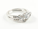 Elegant Classic 2 Piece Set Engagement Style CZ Silver Ring