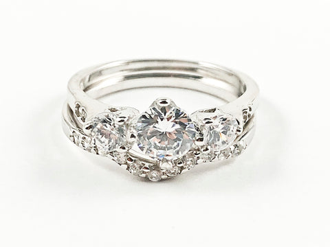 Elegant Classic 2 Piece Set Engagement Style CZ Silver Ring
