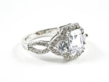 Elegant Classic Rectangle Detailed Trillion Cut Center CZ Engagement Style Silver Ring