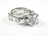Elegant Classic CZ Engagement Style Design With Unique CZ Settings Sides Silver Ring