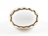 Beautiful White Enamel With Gold Tone Crown Rim Design Silver Ring