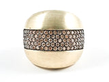 Nice Matte Brush Dome Shape With Middle Micro Setting CZ Gold Tone Silver Ring