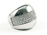 Nice Shiny Metallic Dome Shape With Middle Micro Setting CZ Black Rhodium Tone Silver Ring