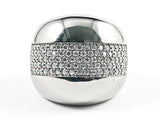 Nice Shiny Metallic Dome Shape With Middle Micro Setting CZ Black Rhodium Tone Silver Ring