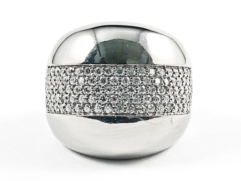 Nice Shiny Metallic Dome Shape With Middle Micro Setting CZ Black Rhodium Tone Silver Ring