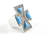 Beautiful Antique Style Large Cross Design With Turquoise & CZs Silver Ring