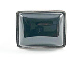 Simple Center Rectangle Shape Single Black Onyx Stone Silver Ring