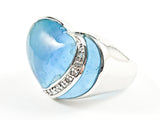 Unique Heart Shape Form With CZ Overlay Transparent Blue Crystal Style Silver Ring