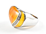 Unique Heart Shape Form With CZ Overlay Transparent Orange Crystal Style Silver Ring