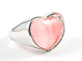 Unique Heart Shape Form With CZ Overlay Transparent Pink Crystal Style Silver Ring