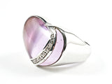 Unique Heart Shape Form With CZ Overlay Transparent Purple Crystal Style Silver Ring