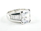 Classic Baguette CZ With Center Rectangle Shape CZ Silver Ring
