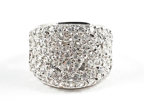 Classic Micro Setting CZ Curve Dome Design Silver Tone Silver Ring