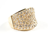 Classic Micro Setting CZ Curve Dome Design Gold Tone Silver Ring