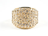 Classic Micro Setting CZ Curve Dome Design Gold Tone Silver Ring