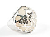 Unique Shape Transparent Gray Crystal Glow With Cute Shiny Metallic Overlay Design Silver Ring