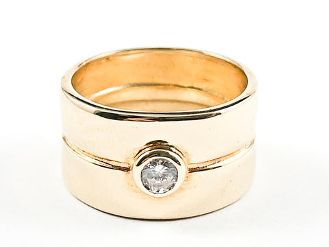 Elegant Shiny Metallic With Small Center CZ Gold Tone Silver Ring