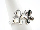 Cute Double Butterfly With White & Black Pearl Silver Ring